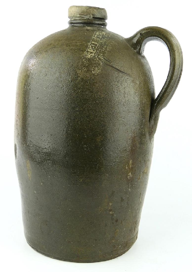 SOLOMON BELL & SON GREEN STONEWARE HANDLED 1G JUG (1 of 5)