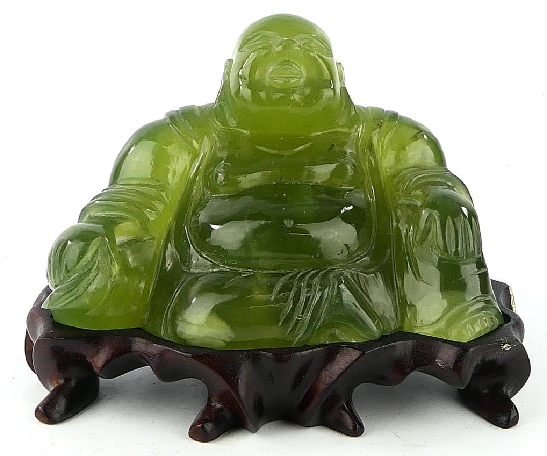 CHINESE GREEN JADE HOTEI BUDDHA FIGURE w STAND (1 of 4)