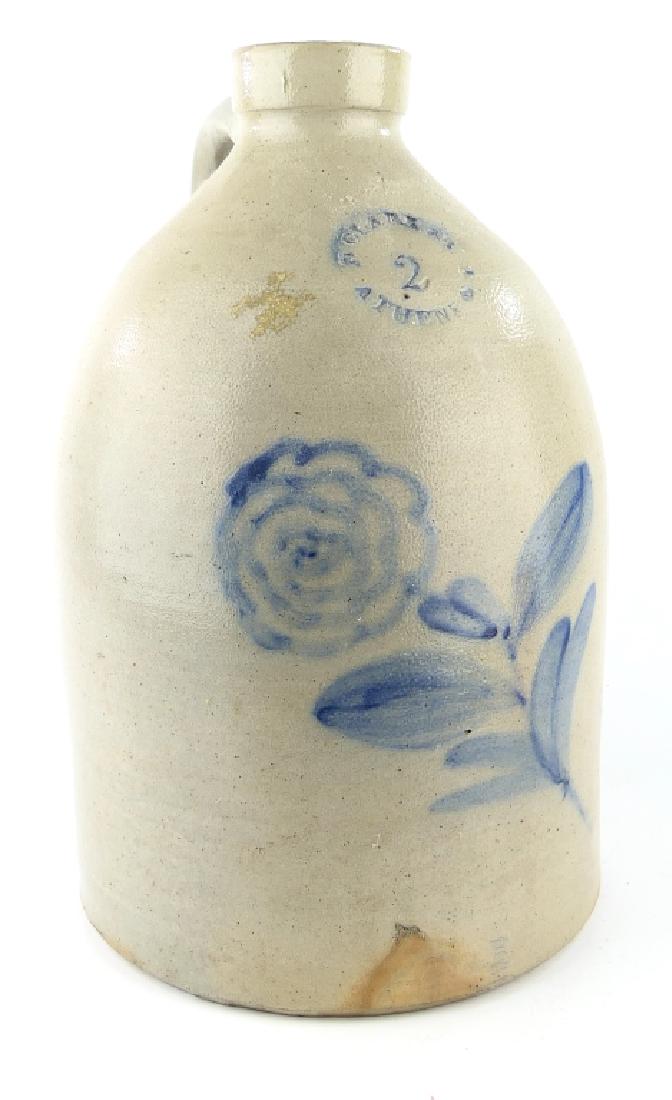 N CLARK ATHENS NY SALT-GLAZED HANDLED 2 GALLON JUG (1 of 6)