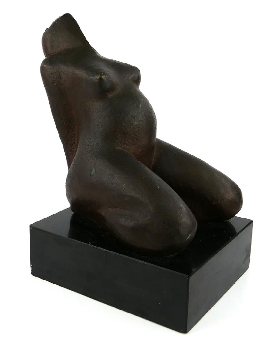 BEATRIZ KOHN (VENEZUELA b1939) NUDE FEMALE BRONZE: Beatriz Kohn (VENEZUELA / NEW YORK, born 1939 - ) rare original bronze sculpture depicting a seated nude female reclining back. Mounted on a black acrylic veneer composite wood base. Measures approx. 