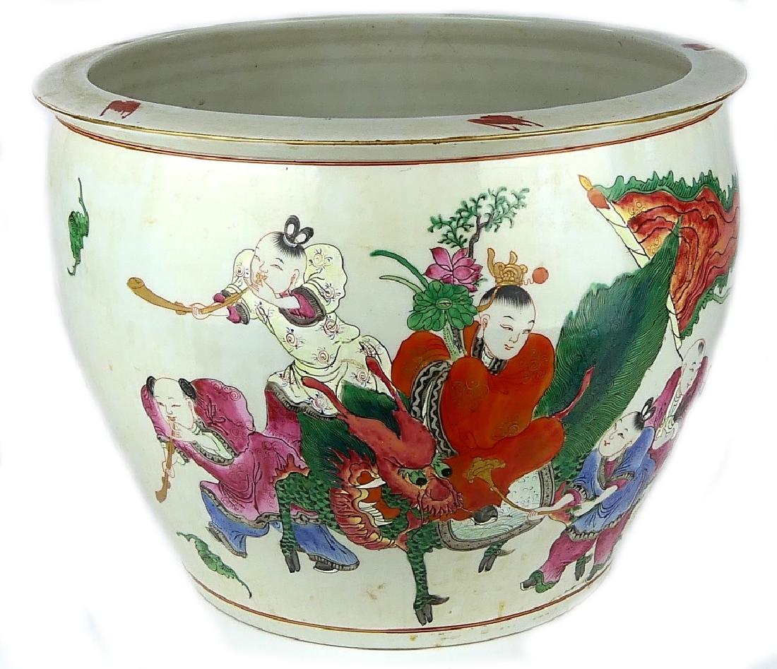 19th C CHINESE FAMILLE ROSE QILIN PARADE PLANTER (1 of 7)