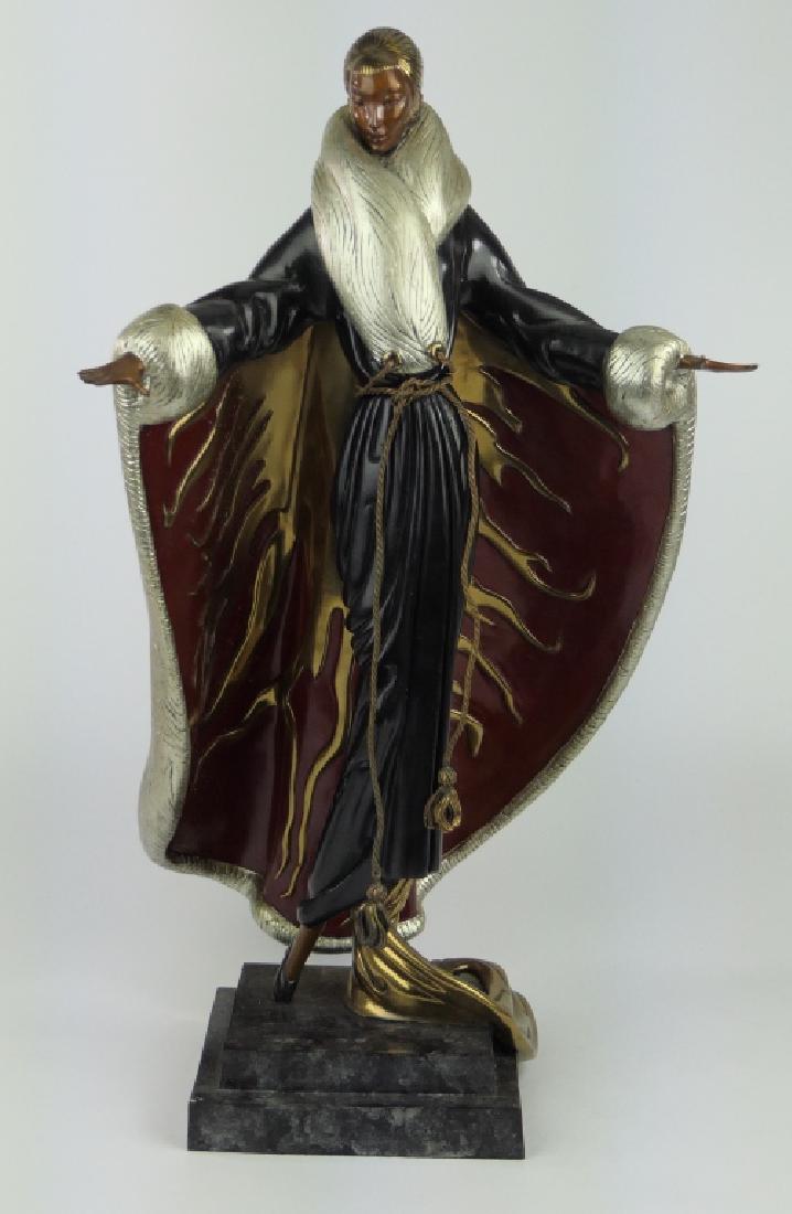 ERTE "FAUBOURG ST. HONORE" BRONZE SCULPTURE: Romain De Tirtoff (FRENCH / RUSSIAN FEDERATION / AMERICAN / NEW YORK, 1892 - 1990) original cold painted bronze sculpture titled "Faubourg St. Honore". Verso of bronze base marked "copyright 1990 CHAL