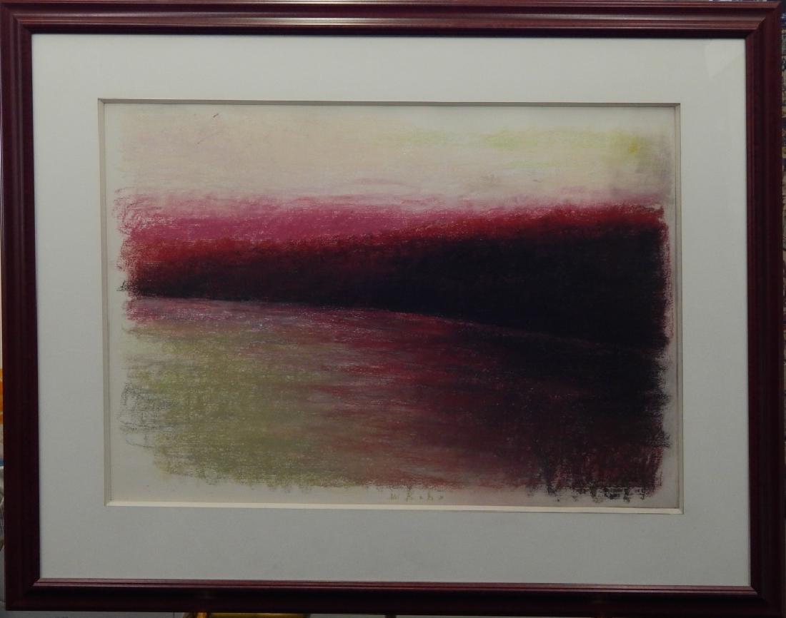 WOLF KAHN (b1927) "A MAINE SUNSET" 1990 PASTEL: Wolf Kahn (AMERICAN / GERMAN / NEW YORK / VERMONT, born 1927) original oil pastel work on paper titled "A Maine Sunset" executed circa 1990. Signed to lower center "W. Kahn". Mounted in a wooden frame