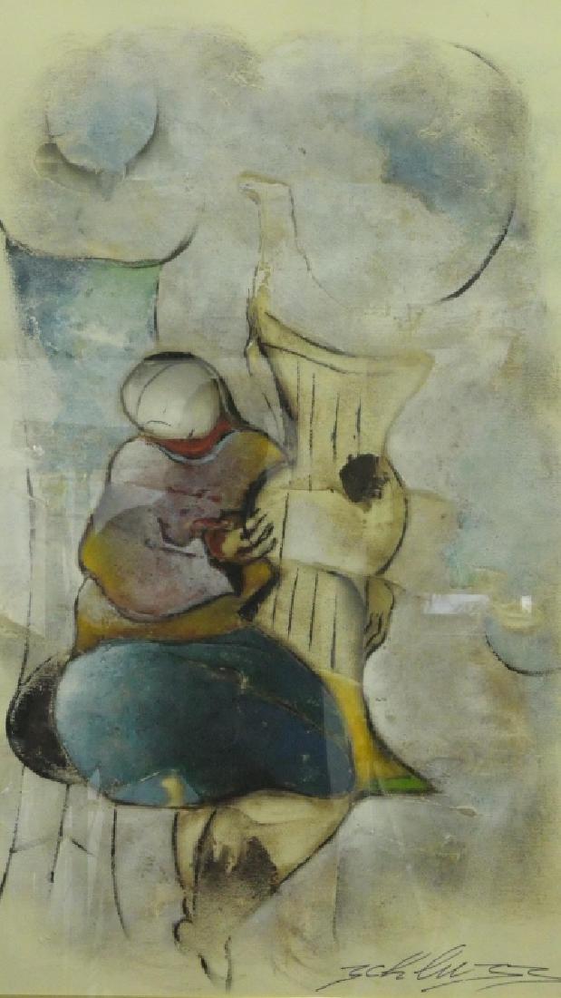 DAVID SCHLUSS (ISRAEL b1943) ACRYLIC WORK ON PAPER (1 of 3)