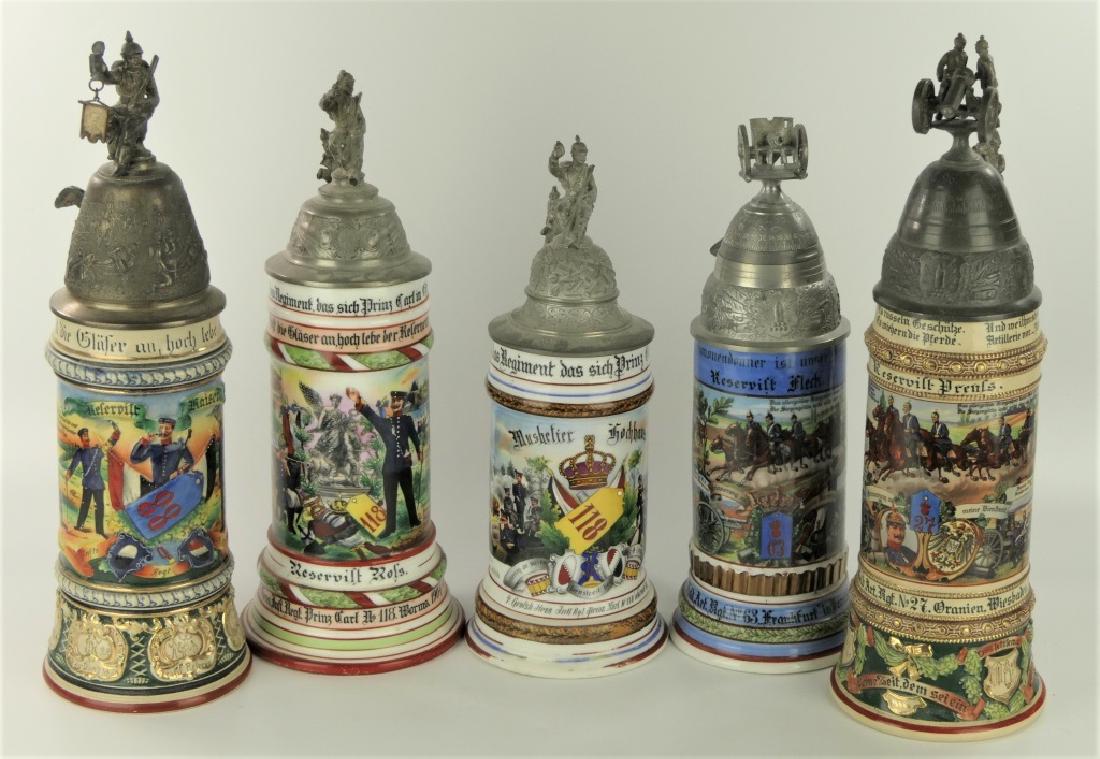 LOT OF 5 VINTAGE GERMAN MILITARY COV'D BEER STEINS (1 of 8)