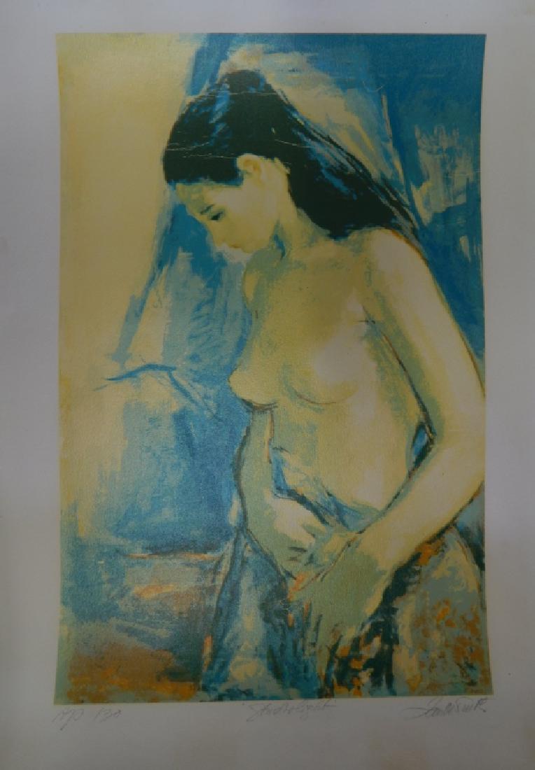 JAN DeRUTH (CZECH 1922-1991) "SHADOWLIGHT" SILK: Jan De Ruth (CZECH REPUBLIC / AMERICAN / NEW YORK, 1922-1991) original Artist Proof silkscreen print depicting a partially nude female titled "Shadowlight". Pencil marked AP and numbered 1/30 to lower
