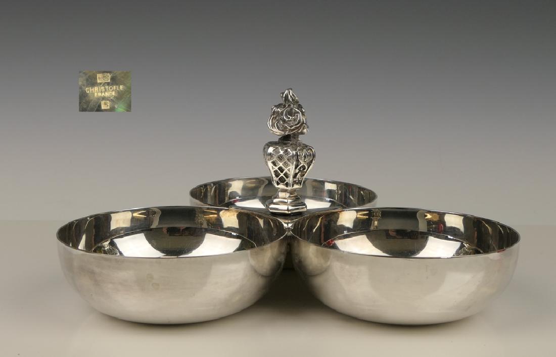 CHRISTOFLE FRANCE SILVERPLATE 3 BOWL SERVING DISH (1 of 5)