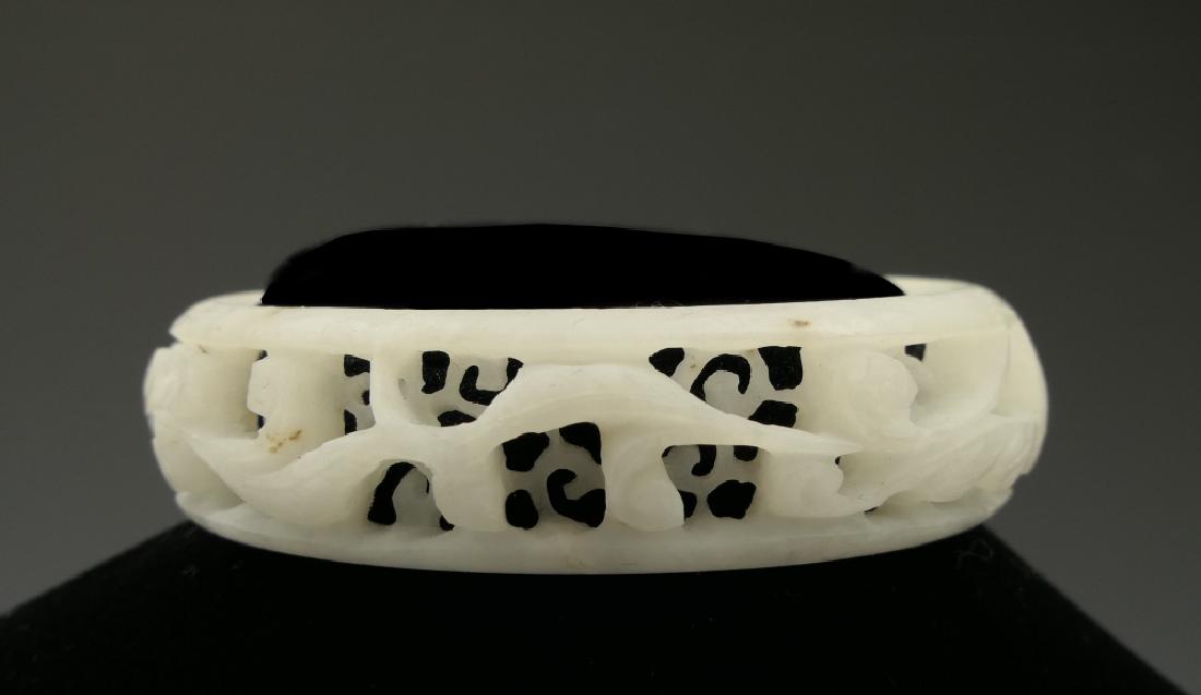 FULLY RETICULATED CHINESE WHITE JADE LOTUS BANGLE (1 of 9)