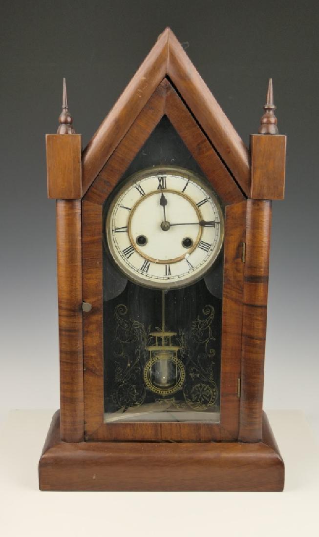 RARE 1840'S UNION WOODEN CASE WALL STEEPLE CLOCK (1 of 6)