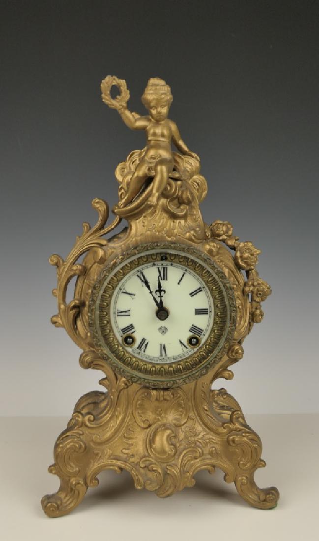 ANSONIA  ART NOUVEAU GILT METAL FAIRY SHELF CLOCK (1 of 7)