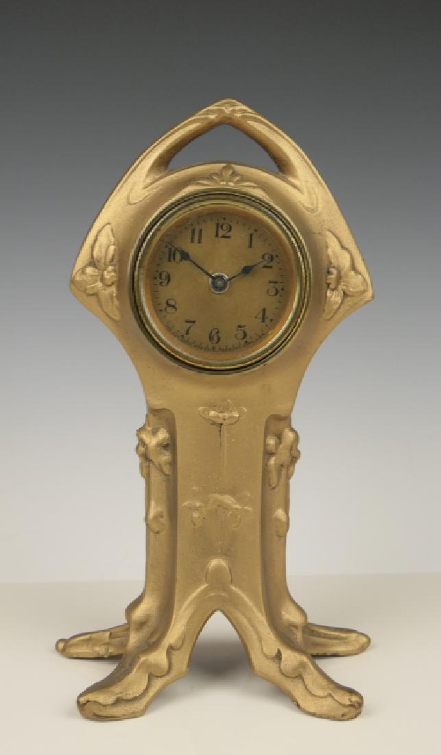 LUX WATERBURY ART NOUVEAU GILT METAL VANITY CLOCK (1 of 7)