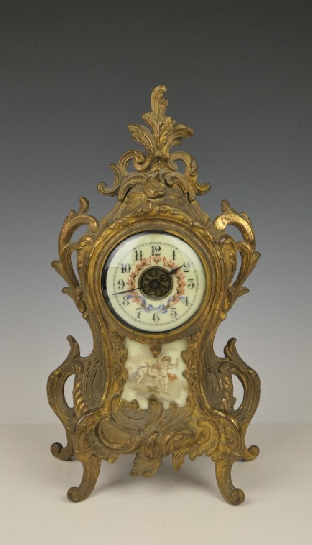 WATERBURY ART NOUVEAU CHERUBS PLAQUE GILT CLOCK (1 of 9)