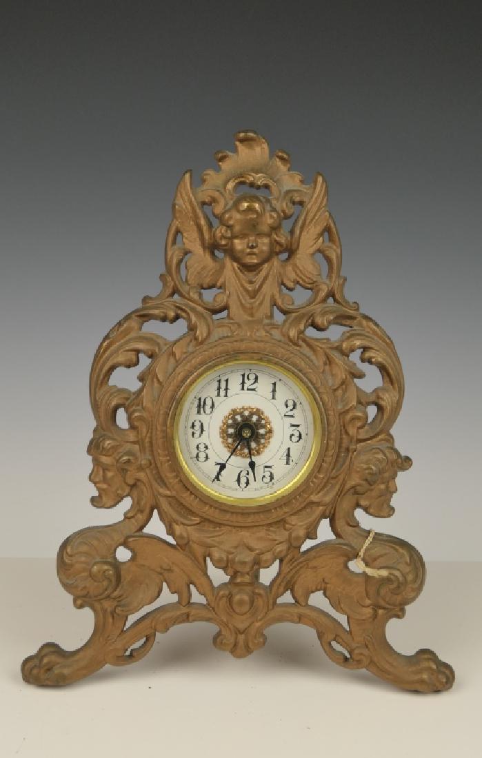 ANTIQUE AMERICAN GILT METAL CASE SHELF DESK CLOCK (1 of 8)