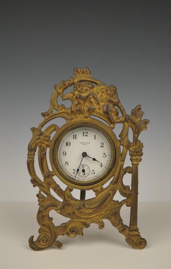 LUX ART NOUVEAU GILT METAL FAIRY VANITY CLOCK (1 of 7)