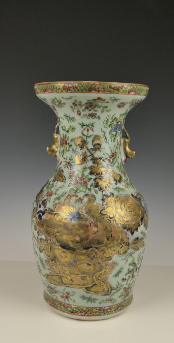 ANTIQUE CHINESE FAMILLE ROSE CELADON GLAZE VASE (1 of 8)