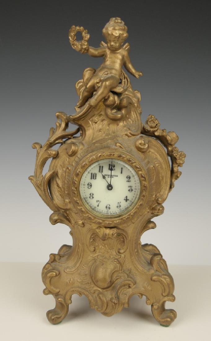 NEW HAVEN ART NOUVEAU FAIRY GILT METAL SHELF CLOCK (1 of 8)