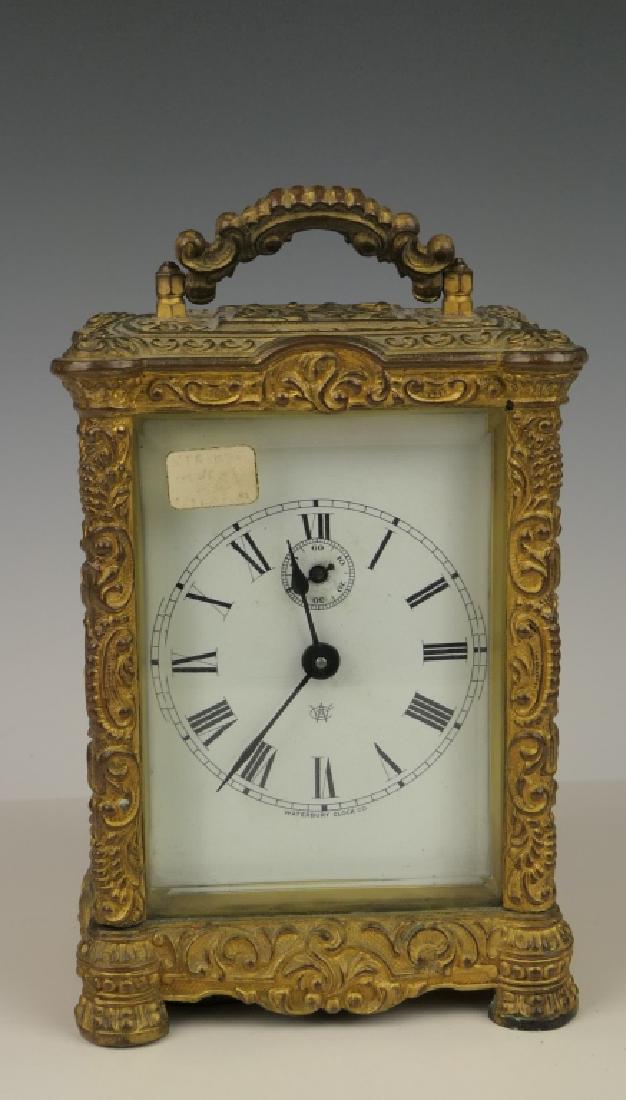 EARLY WATERBURY GILT BRONZE SCROLL CARRIAGE CLOCK (1 of 7)
