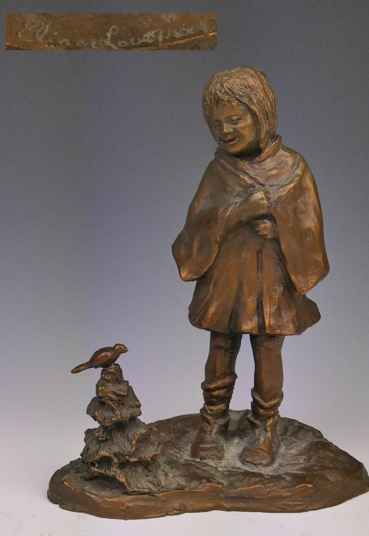 ELINOR LOVEGROVE BRONZE SCULPTURE OF GIRL w BIRD (1 of 8)