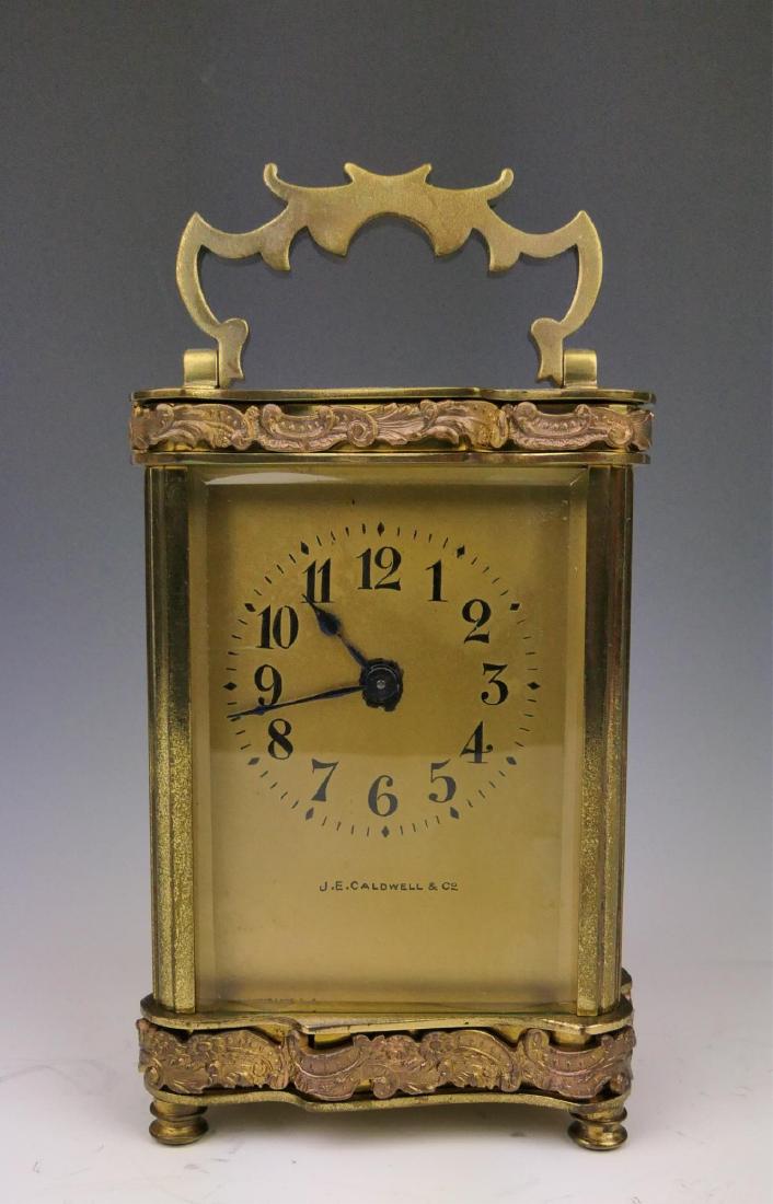 JE CALDWELL & Co FRENCH GILT METAL CARRIAGE CLOCK (1 of 6)