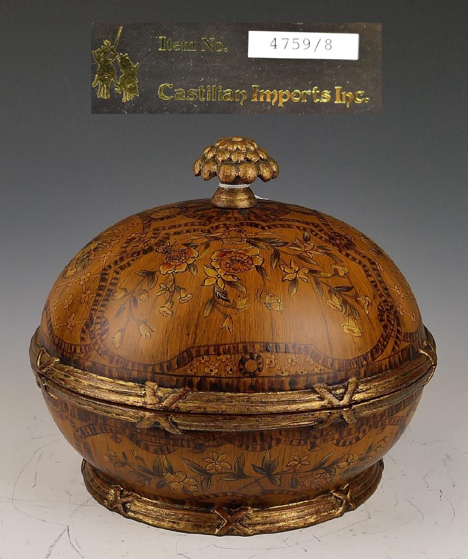 CASTILIAN IMPORTS FAUX WOODEN ROUND CASKET BOX (1 of 7)