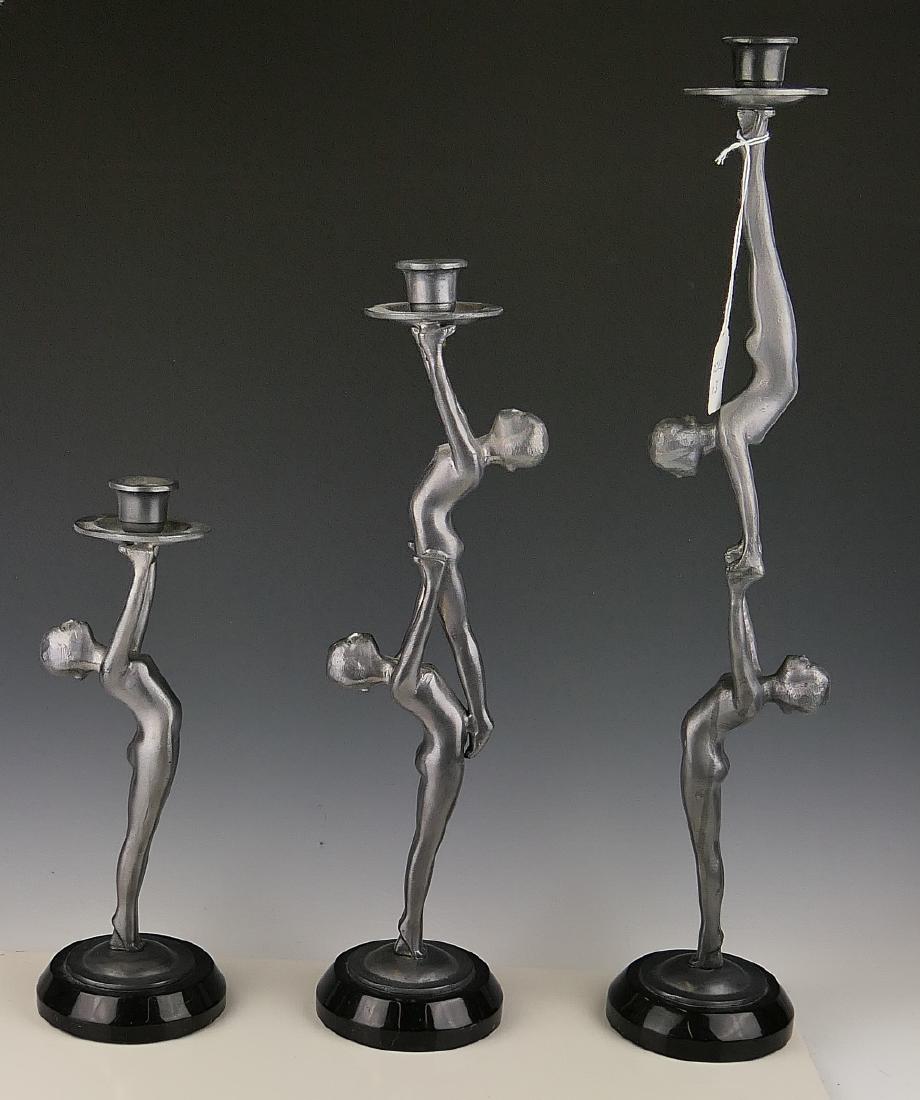 3 ART DECO  ACROBATS GRADUATING CANDLE HOLDERS (1 of 4)