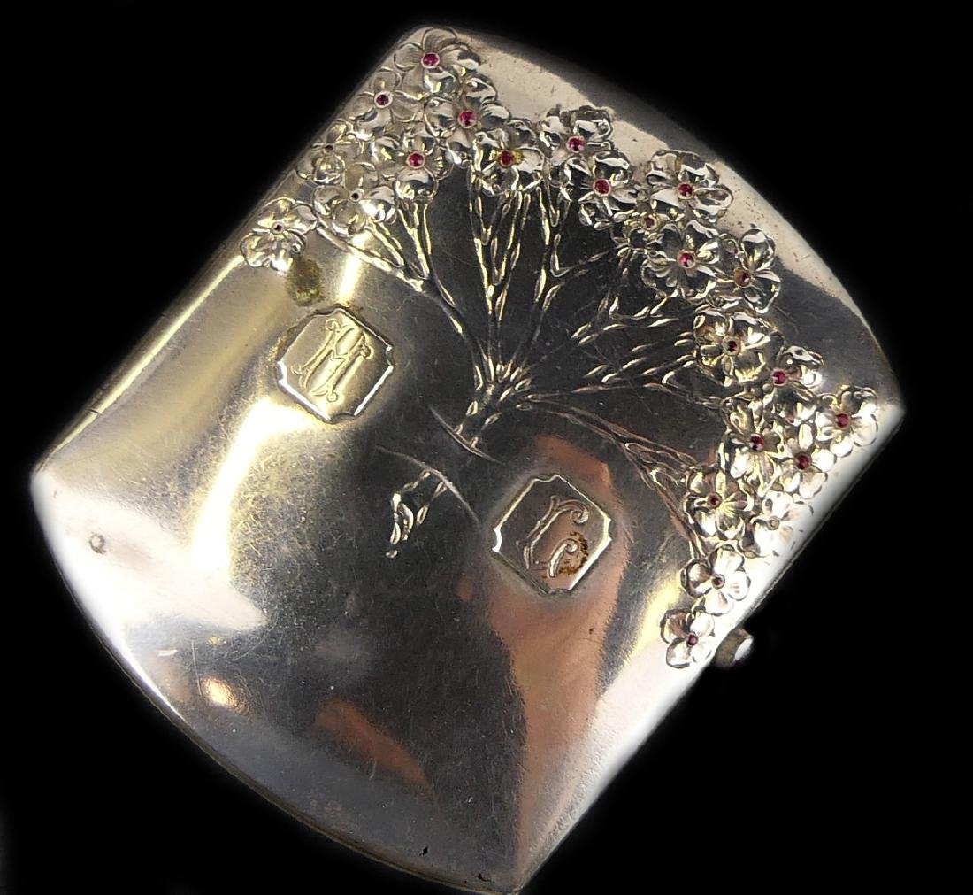 ANTIQUE RUBY JEWLED GERMAN 800 SILVER CIGARETTE CA (1 of 7)