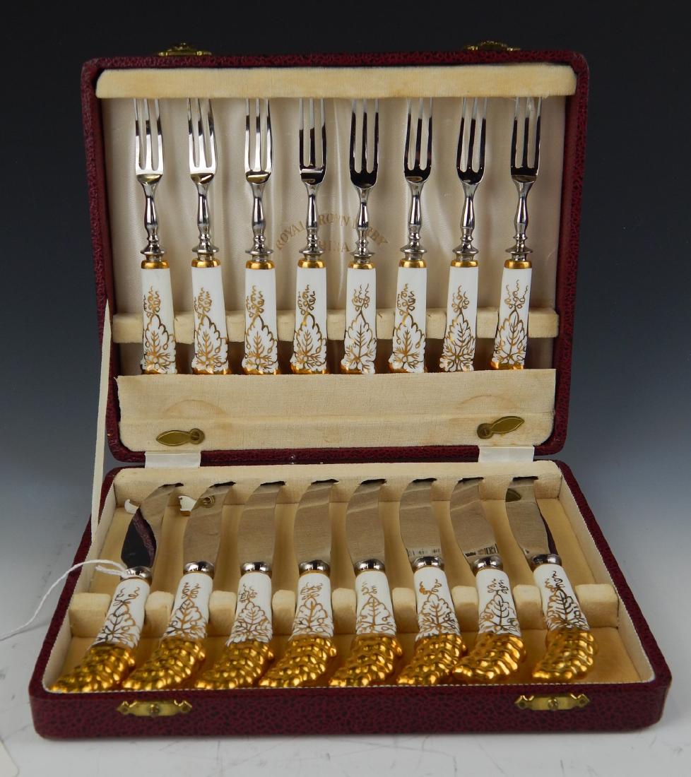 8 ROYAL CROWN DERBY GOLD & WHITE FRUIT SETS w BOX (1 of 5)