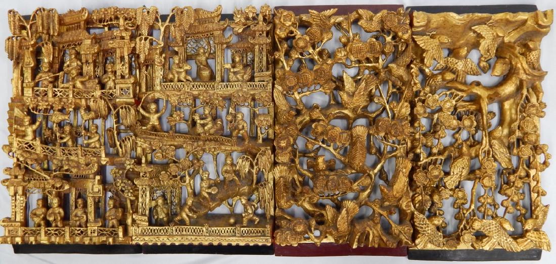 (4) CHINESE ANTIQUE CARVED GILT TEMPLE PANELS (1 of 7)