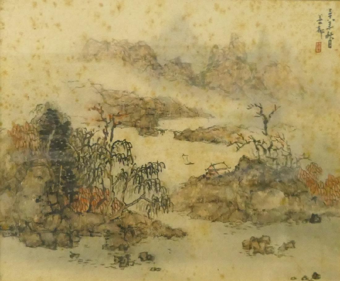 VINTAGE CHINESE LANDSCAPE WATERCOLOR ON RICE PAPER (1 of 6)