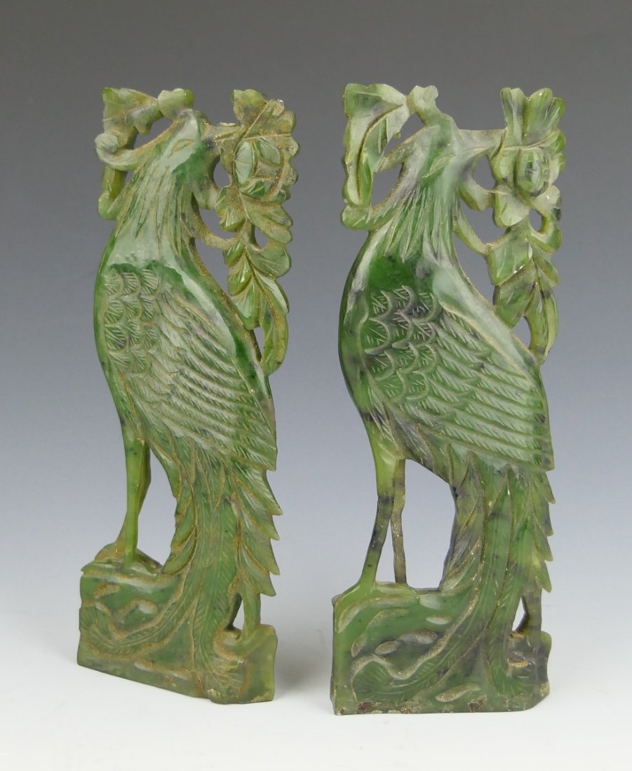 Pr CHINESE CARVED SPINACH JADE PHOENIX PLAQUES (1 of 8)