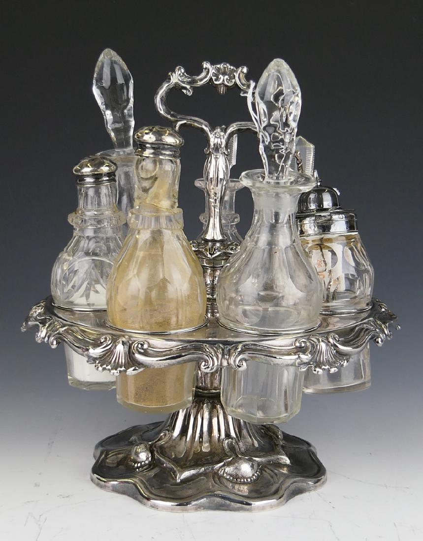ANTIQUE SILVER PLATE ORNATE CRUET SET (1 of 7)