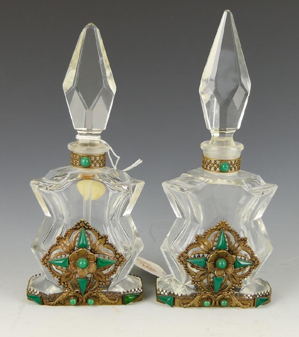 Pr CZECH CRYSTAL METAL CLAD JEWLED SCENT BOTTLE (1 of 6)