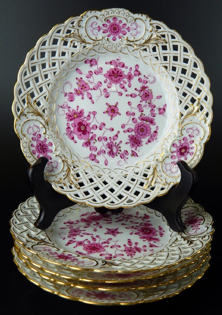 MEISSEN SET OF 5 RETICULATED HAND PAINTED PLATES (1 of 9)