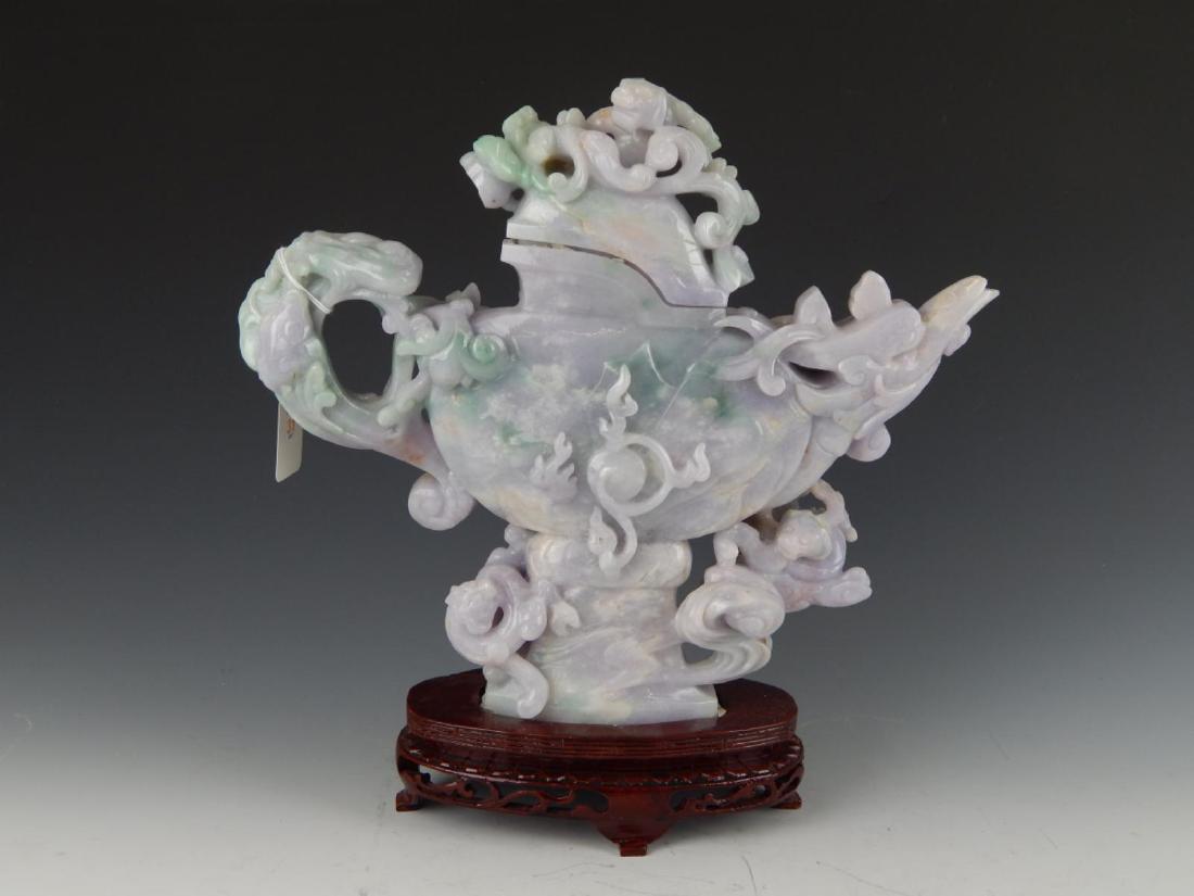 CHINESE CARVED LAVENDER JADEITE PHOENIX TEAPOT (1 of 10)