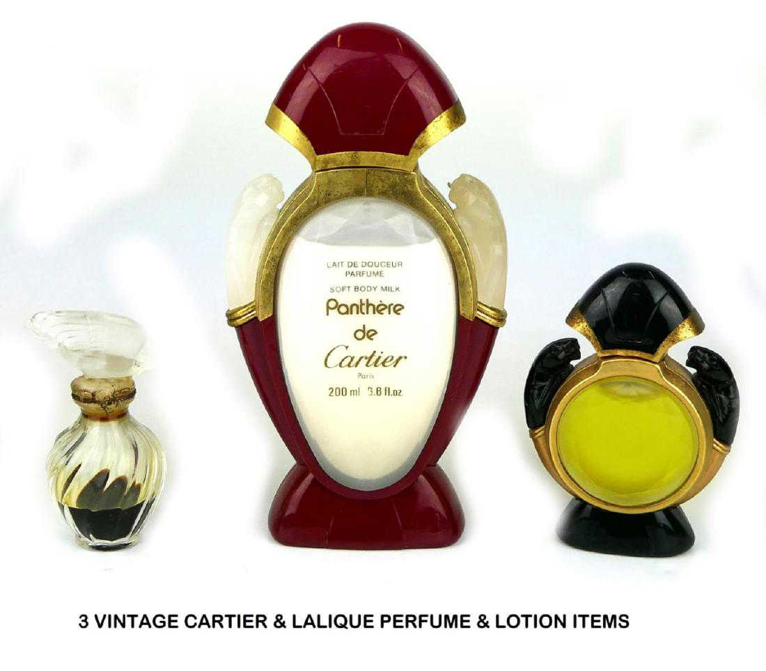 3 Vintage Cartier Lalique Perfume Lotion Items