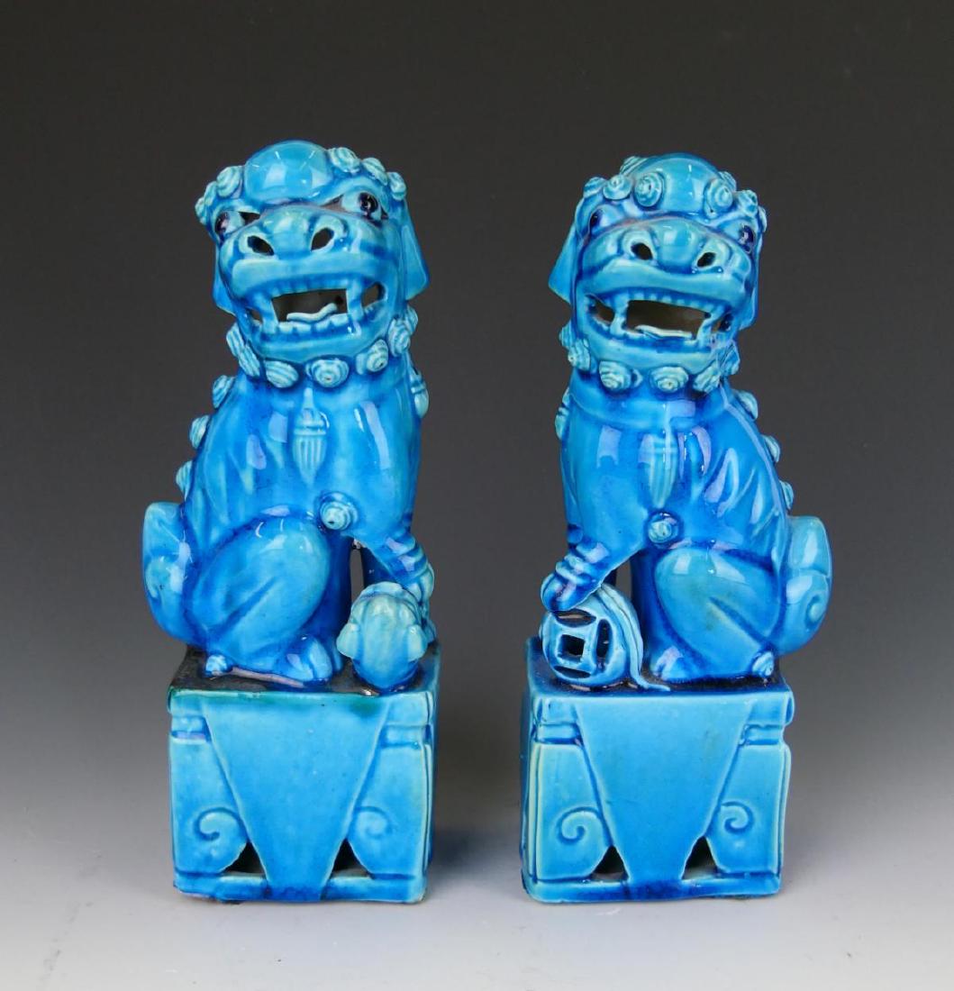 Pr CHINESE EXPORT TURQUOISE GLAZE FOO LIONS (1 of 10)