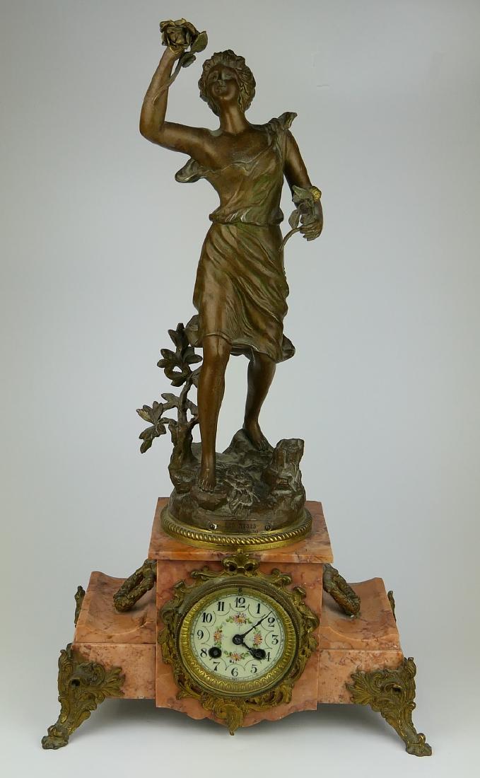 A RUCHO SPELTER MOUNTED MARBLE FRENCH MANTLE CLOCK (1 of 13)