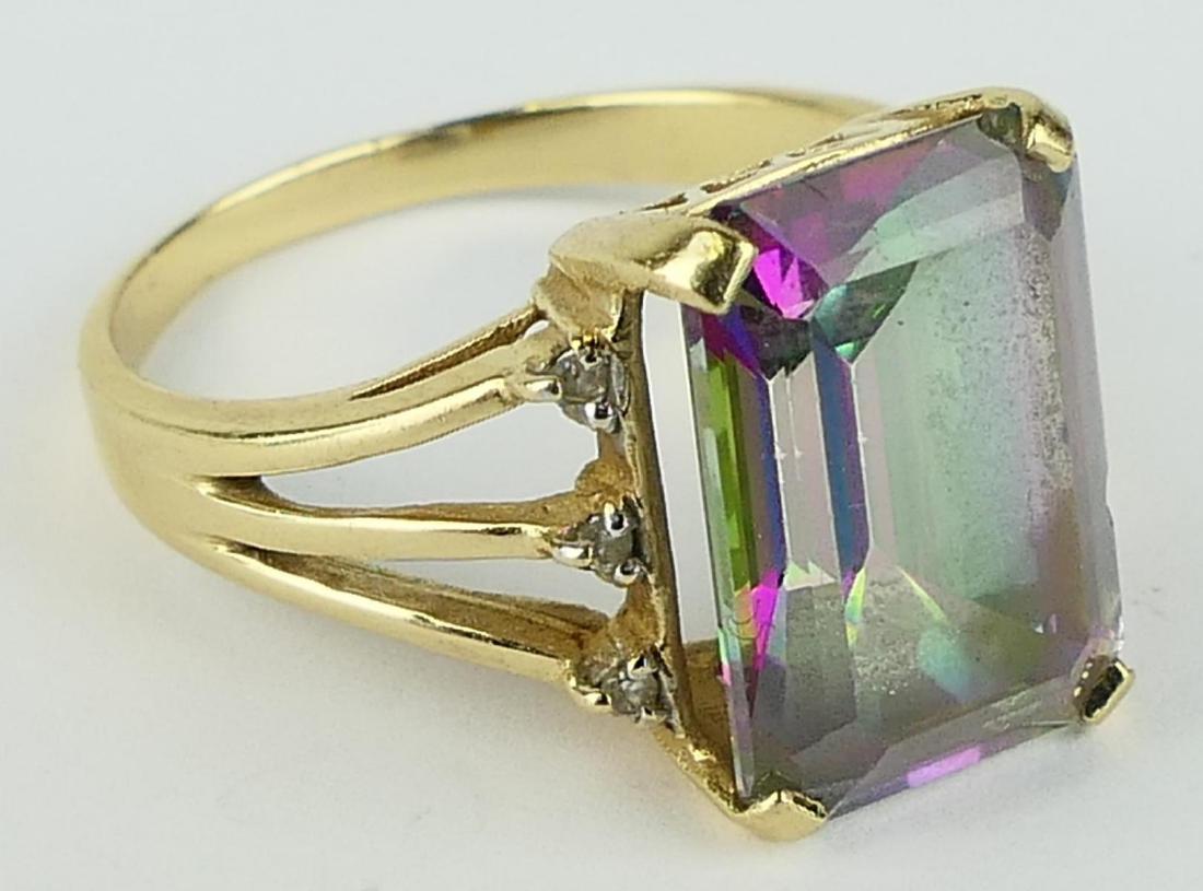 LARGE BLUE TOPAZ & DIAMOND 14K YELLOW GOLD RING (1 of 5)