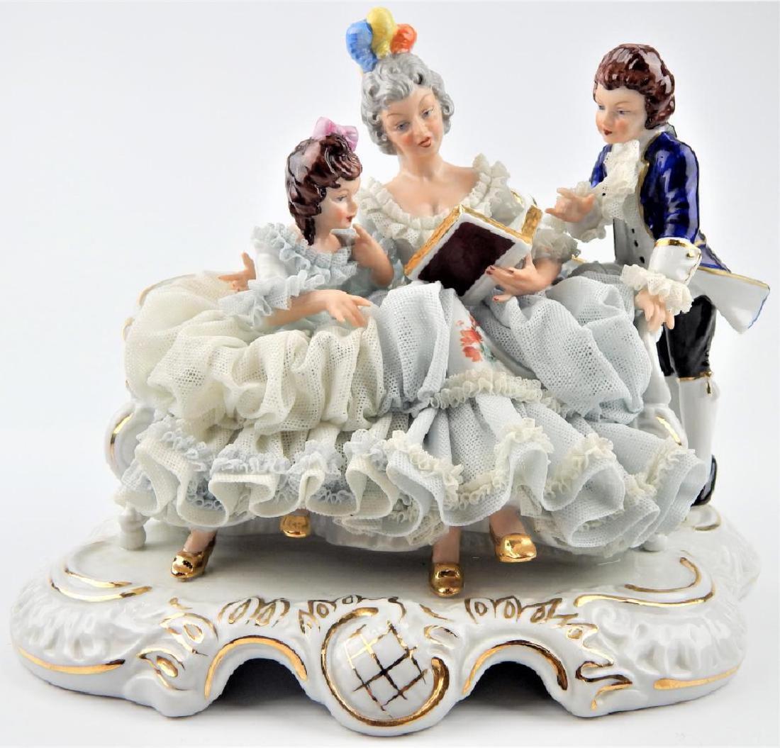 VINTAGE DRESDEN LACE PORCELAIN GROUP FIGURE (1 of 10)