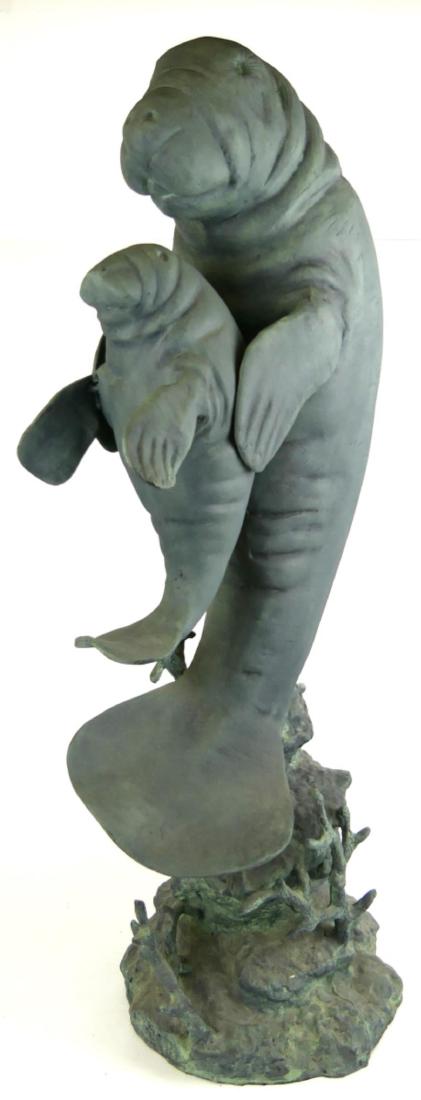 TALL BRONZE MANATEE ANIMAL GROUP 34.4" SCULPTURE