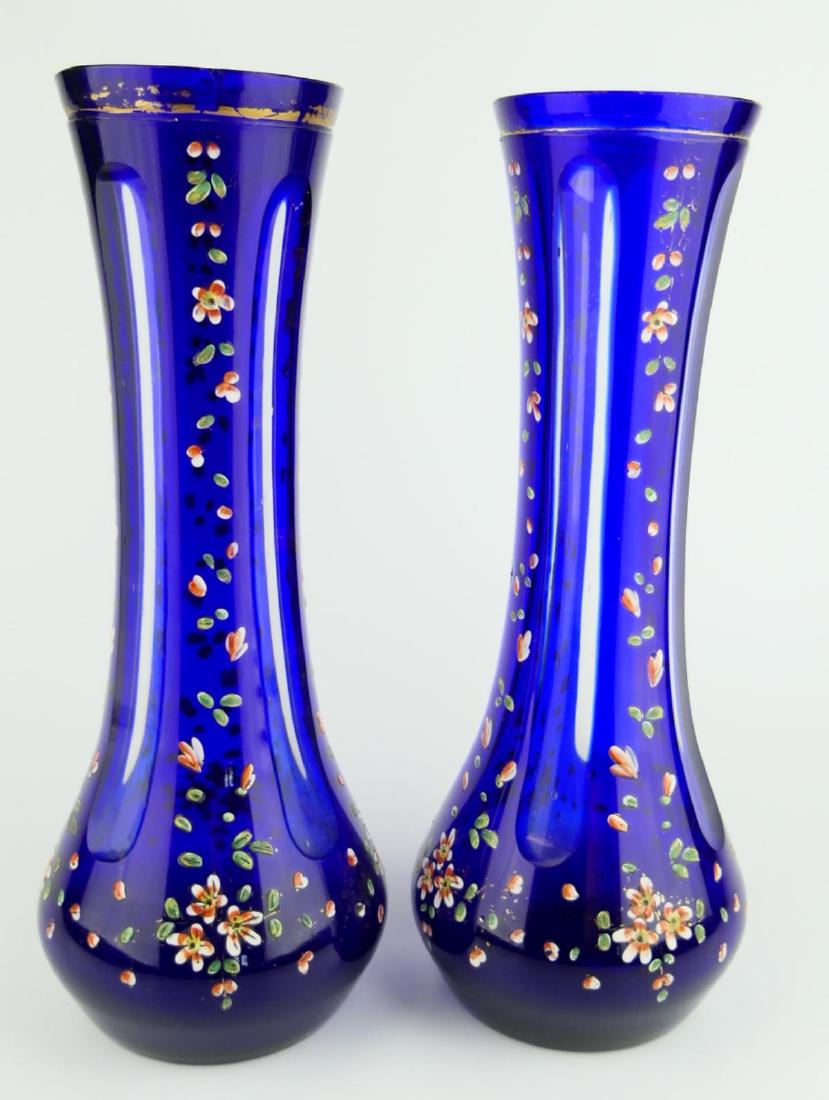 PAIR ANTIQUE BOHEMIAN ENAMELED CUT TO CLEAR VASES (1 of 8)