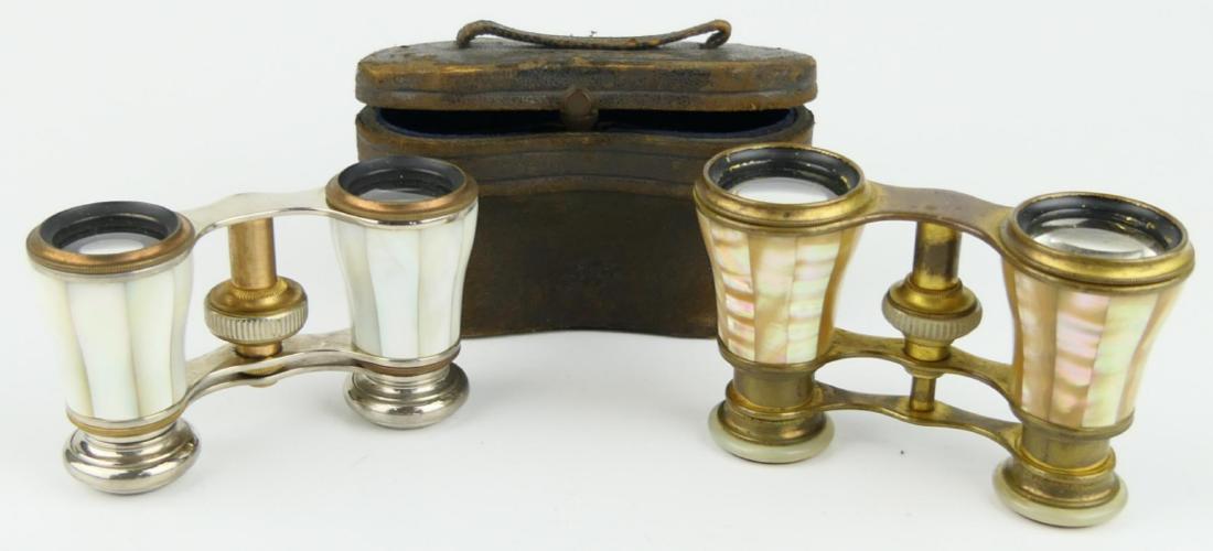 TWO ANTIQUE FRENCH OPERA GLASSES W/MOTHER OF PEARL (1 of 4)