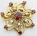 VINTAGE 14K YG GARNET SEED PEARL BROOCH PENDANT