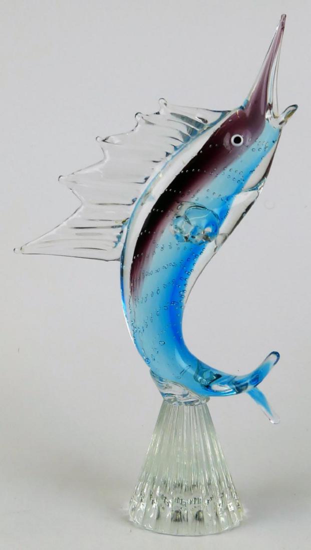 ARTE MURANO ICET ART GLASS SAILFISH FIGURE: Arte Murano ICET art glass sail fish sculpture. Measures 11 1/2" height.