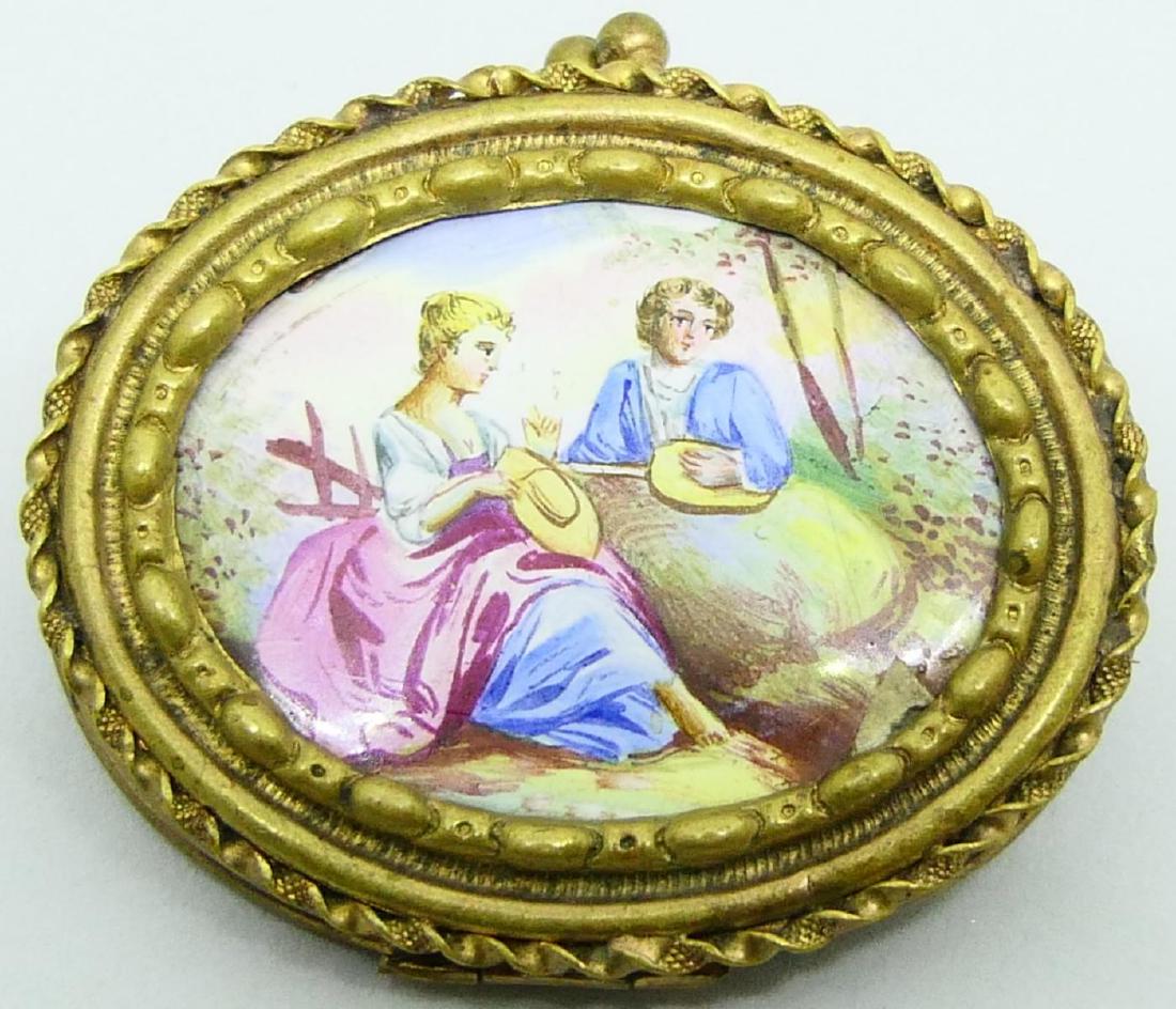 VICTORIAN ENAMELED PORTRAIT MINIATURE PURSE BROOCH (1 of 6)