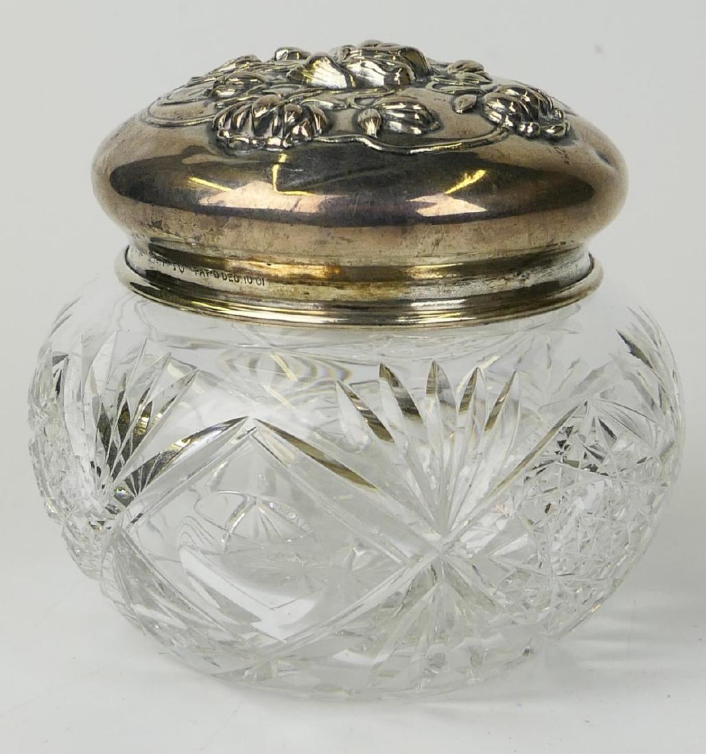 NOUVEAU 1901 STERLING LIDDED CRYSTAL DRESSER JAR (1 of 4)