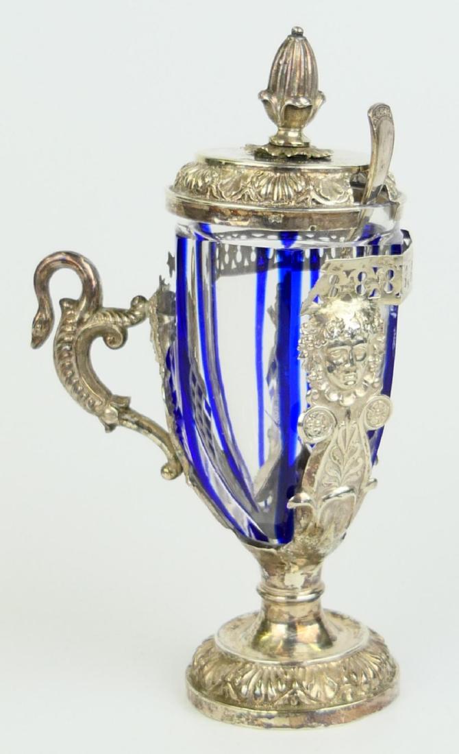 ANTIQUE AUSTRIAN STERLING SILVER MOSER GLASS SALT (1 of 5)