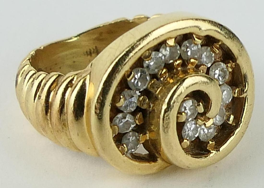 14KT Y GOLD 1/2CT DIAMOND NAUTILUS LADIES RING: Size 3, with about 1/2 ct of round brilliant diamonds total weight 7.2 grams, shipping $25 U.S. plus ins will combine shipping