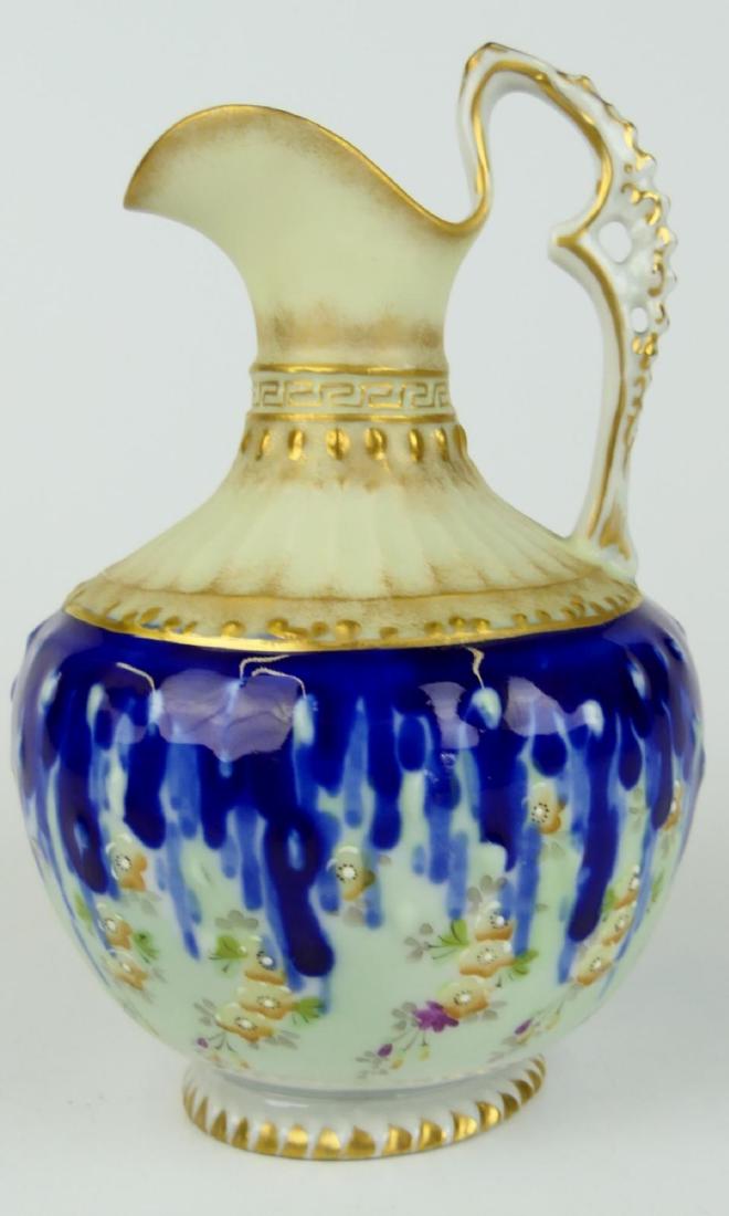WORCESTER ARTIST SIGNED BLUE GLAZE HANDLED PITCHER (1 of 5)