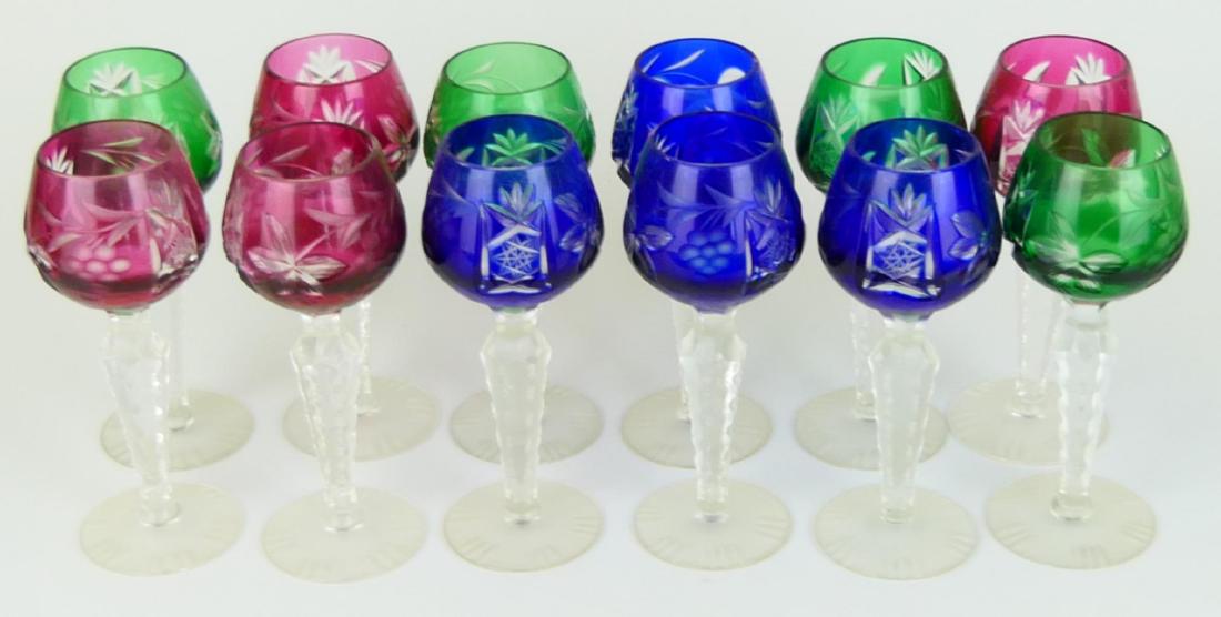 12 BOHEMIAN CUT TO CLEAR CORDIAL STEM GLASSES (1 of 4)